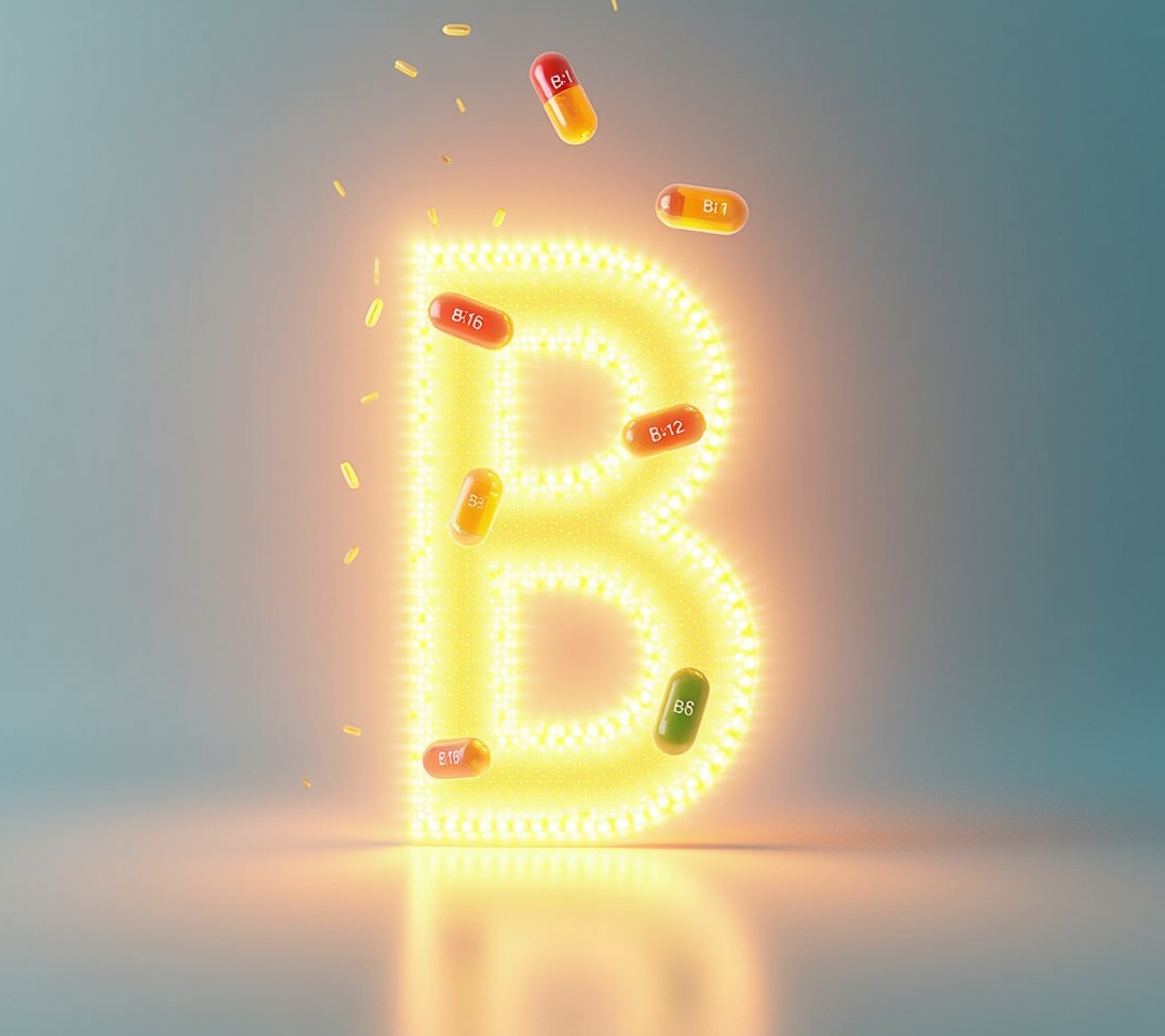 B vitamin-rich foods arranged on dark surface