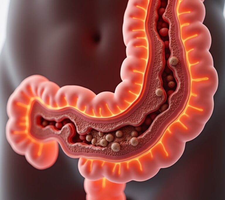 Diagram of healthy vs damaged intestinal lining