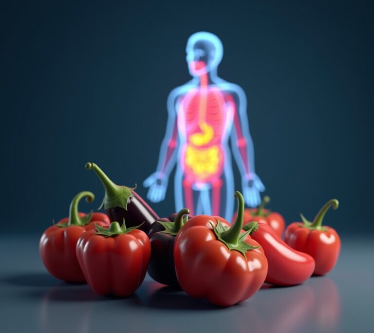 Tomatoes, peppers, and eggplant displayed together