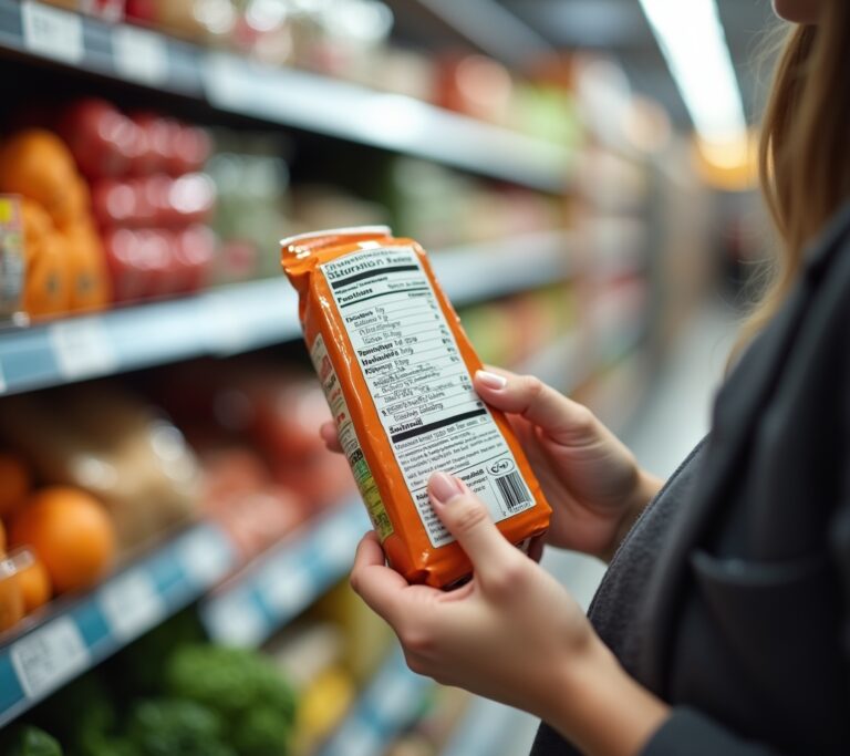 Close-up of nutrition facts panel on package
