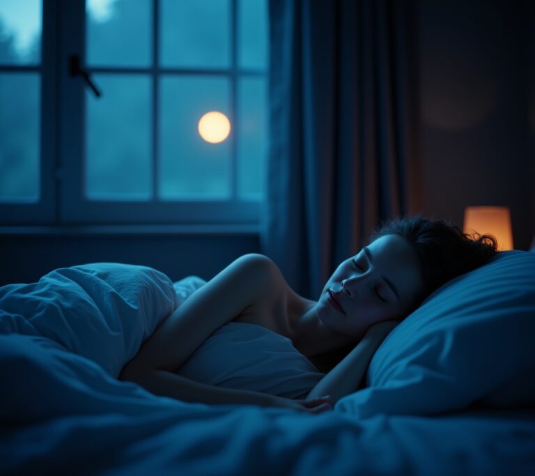 Person sleeping in dark, cool bedroom
