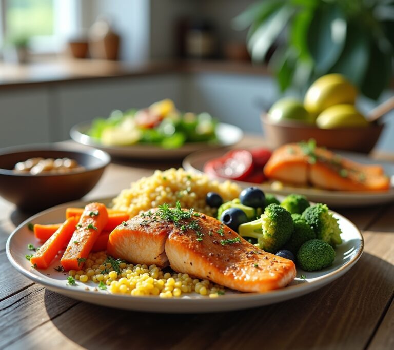 Salmon with roasted vegetables on sheet pan