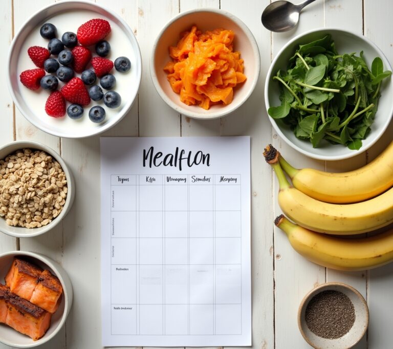 Weekly meal plan laid out on kitchen table