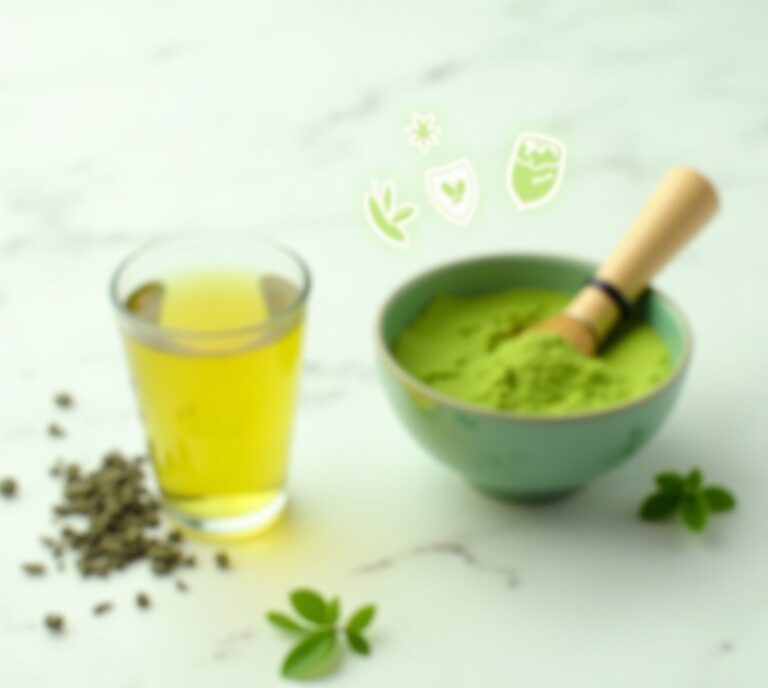 Matcha powder and whisk on ceramic plate