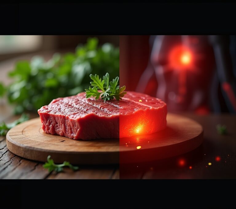 Grass-fed steak on butcher paper with herbs