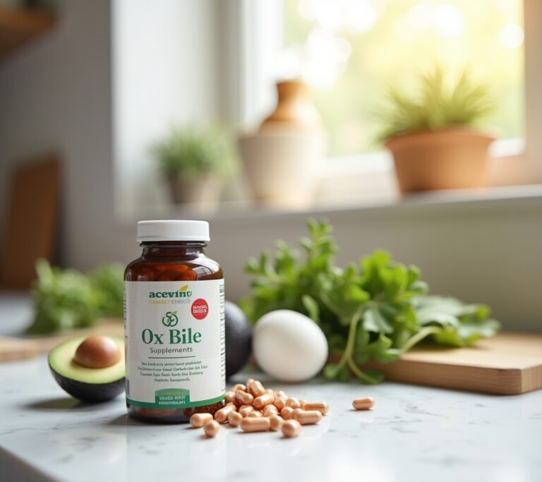Ox bile supplement capsules on ceramic dish