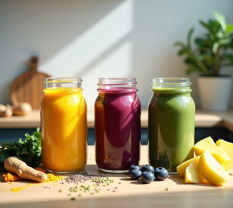 Vibrant purple berry smoothie in tall glass